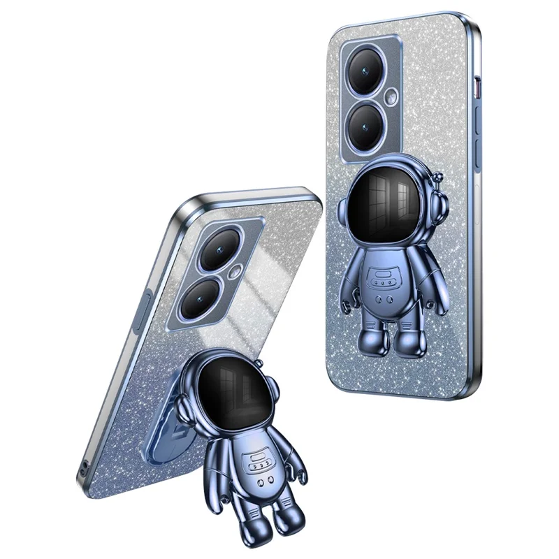 Dustproof Phone Case for vivo Y35m+ 5G / Y35+ 5G / Y27 4G Cover Stable Kickstand PC+TPU Phone Shell - Blue