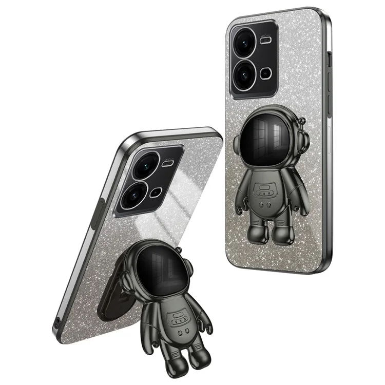 Anti-Kratzer-Handyhülle für vivo V25 5G Astronaut Kickstand PC+TPU Cover Handy-Schale - Schwarz