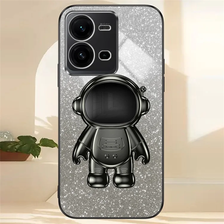 Профессиональный Чехол Для Телефона с Царапином Для Vivo V25 5G Astronaut Kickstend PC+TPU Cover Phonle Shell - Черный