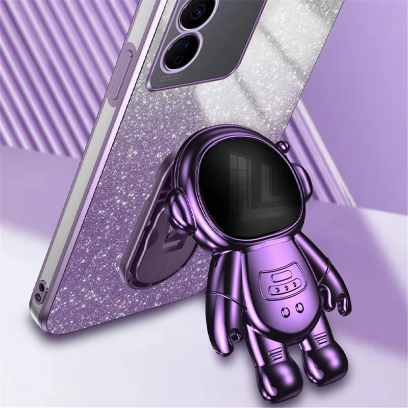 For vivo S16e 5G Electroplating Phone Case Astronaut Kickstand PC+TPU Cover Phone Shell - Purple