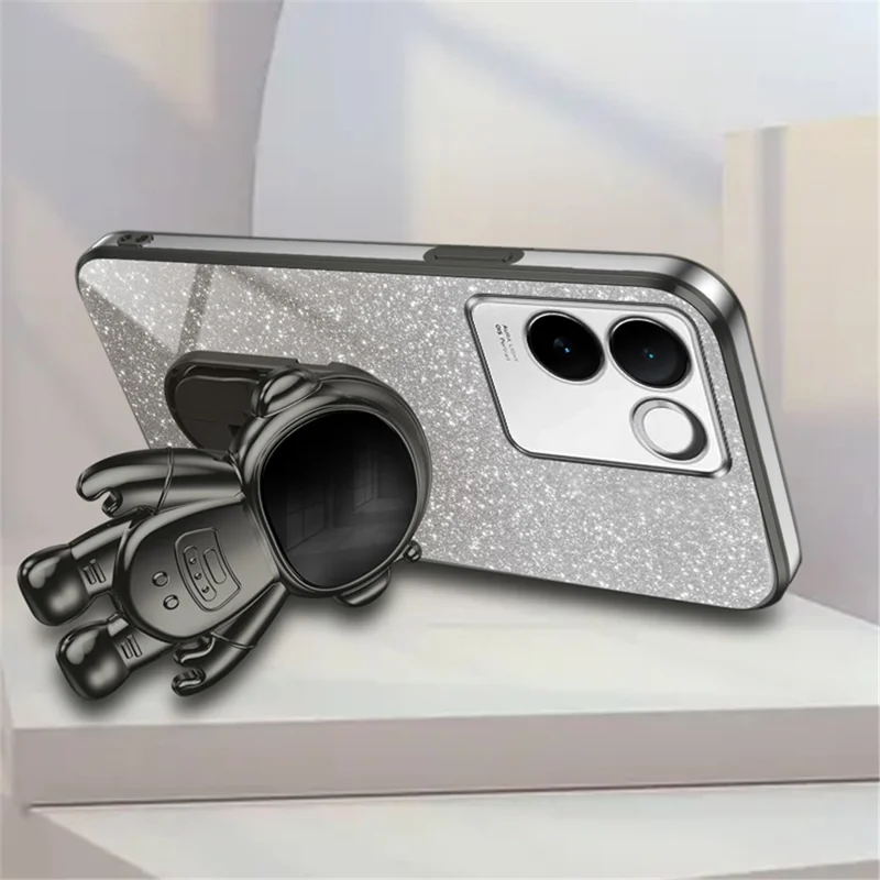 Cell Phone Case for vivo S17e 5G Astronaut Kickstand Hard PC+Soft TPU Cover Phone Shell - Black