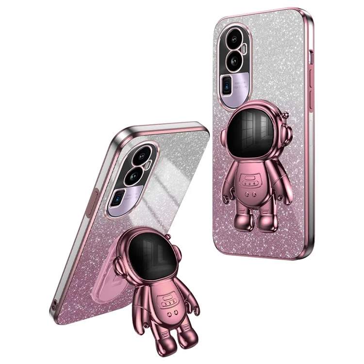 For Oppo Reno10 Pro+ 5G PC+TPU Case Phone Shell Slim-Fit Kickstand Electroplating Cover - Pink