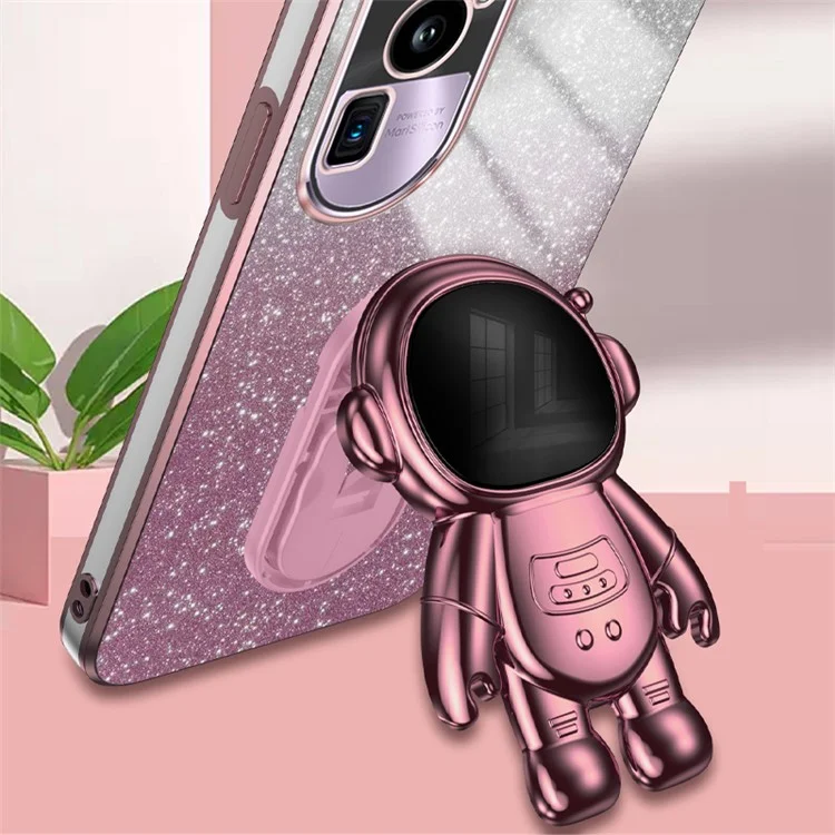 For Oppo Reno10 Pro+ 5G PC+TPU Case Phone Shell Slim-Fit Kickstand Electroplating Cover - Pink