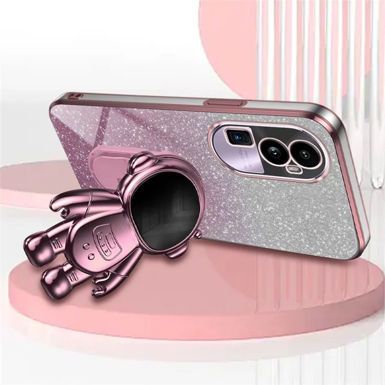 For Oppo Reno10 Pro+ 5G PC+TPU Case Phone Shell Slim-Fit Kickstand Electroplating Cover - Pink