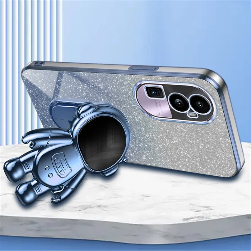 For Oppo Reno10 Pro+ 5G PC+TPU Case Phone Shell Slim-Fit Kickstand Electroplating Cover - Blue