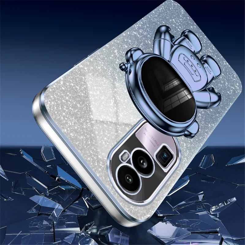 For Oppo Reno10 Pro+ 5G PC+TPU Case Phone Shell Slim-Fit Kickstand Electroplating Cover - Blue