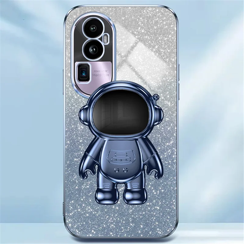 For Oppo Reno10 Pro+ 5G PC+TPU Case Phone Shell Slim-Fit Kickstand Electroplating Cover - Blue