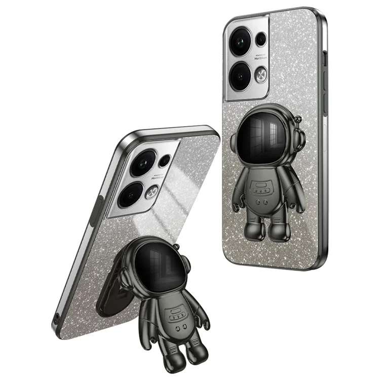 Para Oppo Reno9 Pro+ 5G Proteção contra Quedas Capa de Telefone PC+TPU Capa de Telefone Celular com Suporte Revestimento Eletroplantado - Preto