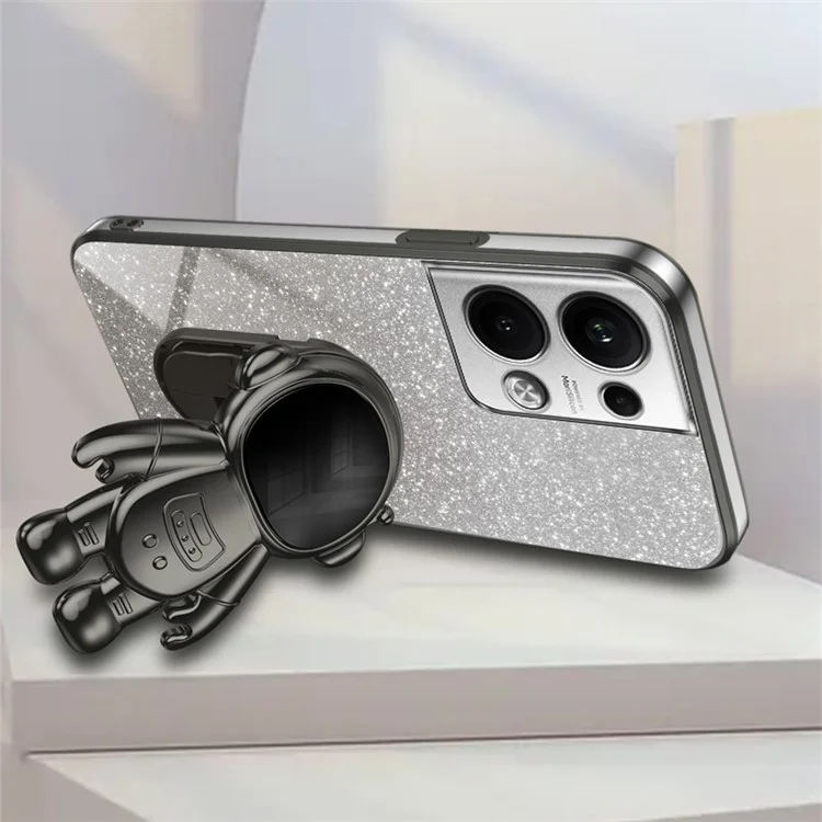 Para Oppo Reno9 Pro+ 5G Proteção contra Quedas Capa de Telefone PC+TPU Capa de Telefone Celular com Suporte Revestimento Eletroplantado - Preto