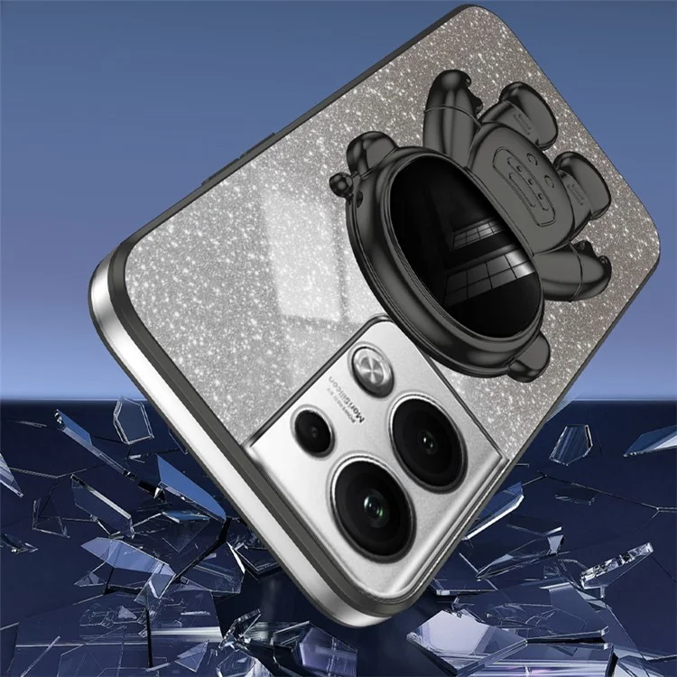 Para Oppo Reno9 Pro+ 5G Proteção contra Quedas Capa de Telefone PC+TPU Capa de Telefone Celular com Suporte Revestimento Eletroplantado - Preto