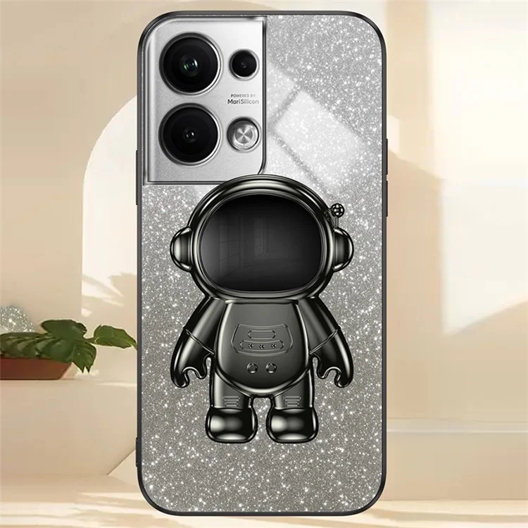 Para Oppo Reno9 Pro+ 5G Proteção contra Quedas Capa de Telefone PC+TPU Capa de Telefone Celular com Suporte Revestimento Eletroplantado - Preto