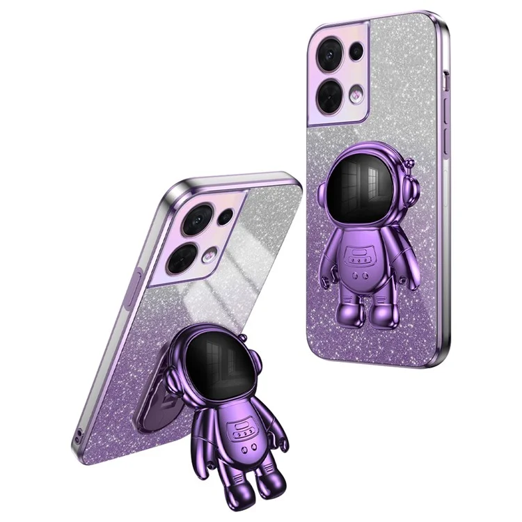 Per Oppo Reno8 5G (versione globale) Custodia telefonica in plastica cromata con supporto per astronauta - Viola
