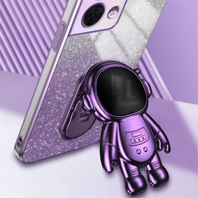 Per Oppo Reno8 5G (versione globale) Custodia telefonica in plastica cromata con supporto per astronauta - Viola