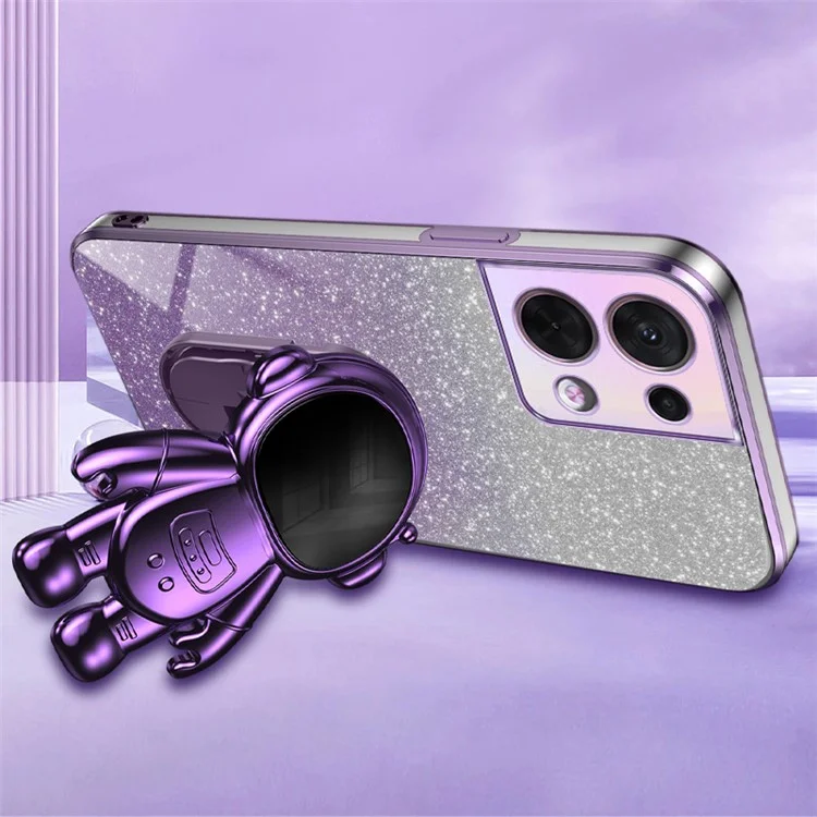 Per Oppo Reno8 5G (versione globale) Custodia telefonica in plastica cromata con supporto per astronauta - Viola