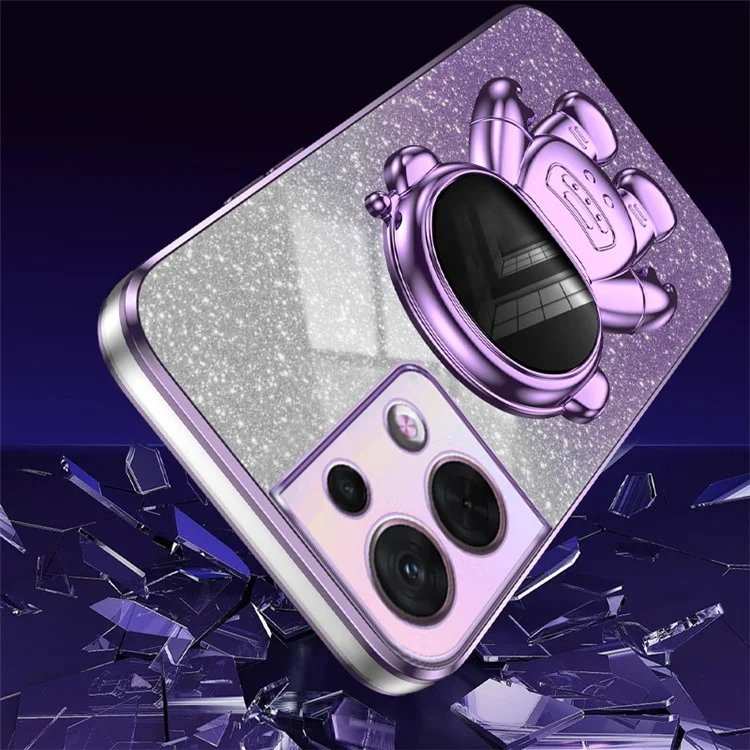 Per Oppo Reno8 5G (versione globale) Custodia telefonica in plastica cromata con supporto per astronauta - Viola