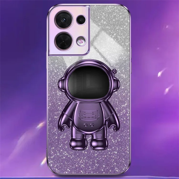 Per Oppo Reno8 5G (versione globale) Custodia telefonica in plastica cromata con supporto per astronauta - Viola