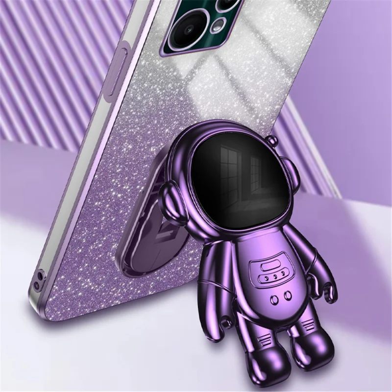 For Realme V25 / 9 Pro 5G Kickstand PC+TPU Shell Electroplating Phone Case with Cute Astronaut Decor - Purple