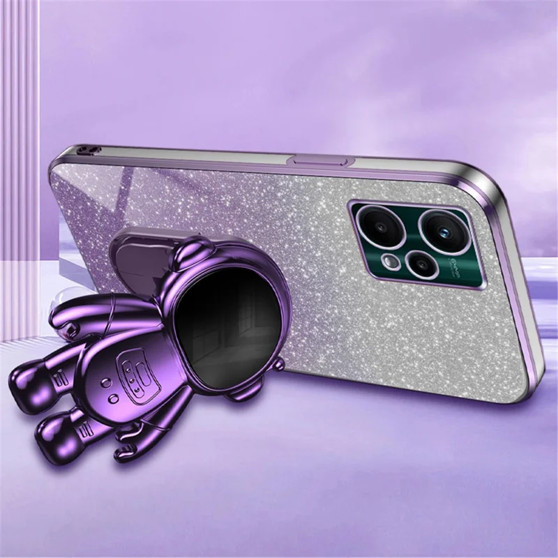 For Realme V25 / 9 Pro 5G Kickstand PC+TPU Shell Electroplating Phone Case with Cute Astronaut Decor - Purple
