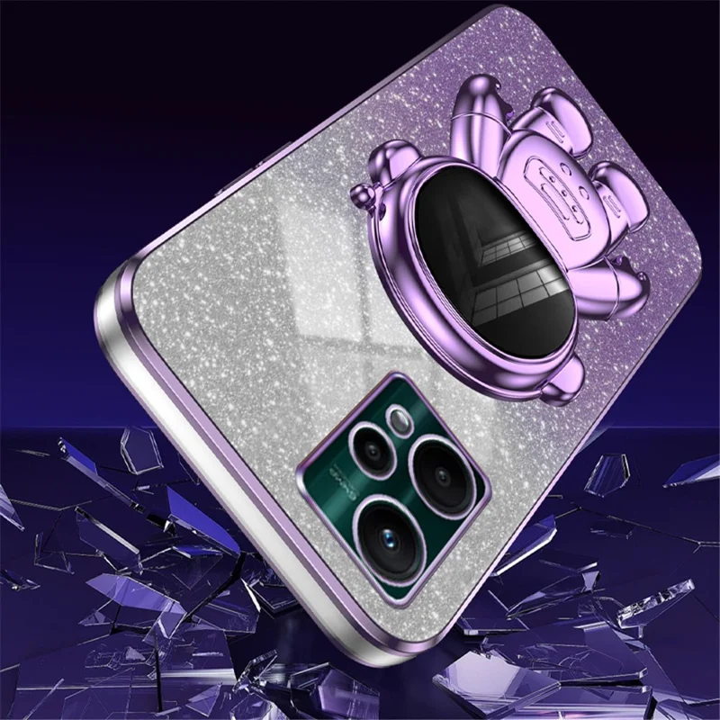 For Realme V25 / 9 Pro 5G Kickstand PC+TPU Shell Electroplating Phone Case with Cute Astronaut Decor - Purple