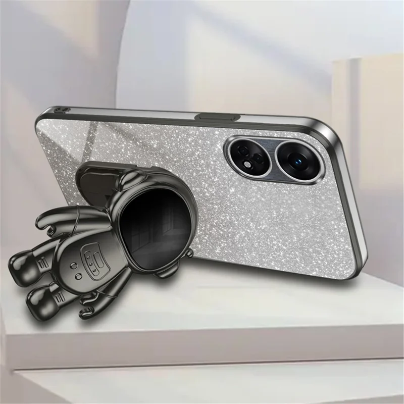 For Oppo Reno8 T 4G Cases Anti-Scratch Electroplating Cell Phone Cover Kickstand PC+TPU Shell - Black
