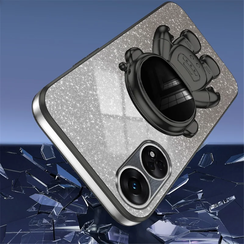 For Oppo Reno8 T 4G Cases Anti-Scratch Electroplating Cell Phone Cover Kickstand PC+TPU Shell - Black
