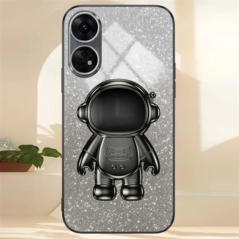 For Oppo Reno8 T 4G Cases Anti-Scratch Electroplating Cell Phone Cover Kickstand PC+TPU Shell - Black