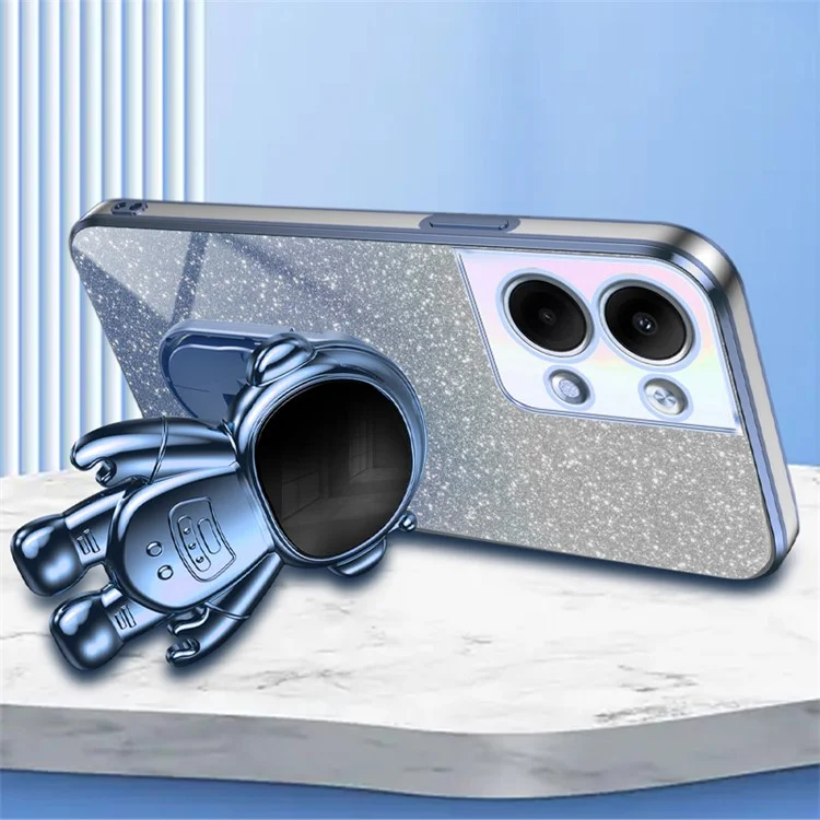 Per Oppo Reno9 Pro 5G / Reno9 5G Custodia per telefono con supporto PC+TPU Decorazione astronauta Guscio con elettrodeposizione - Blu