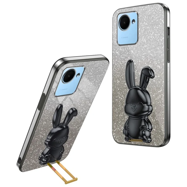 Per Realme C30s 4G / C30 4G Phone Protective Case Cartoon Rabbit Cover con Supporto - Nero
