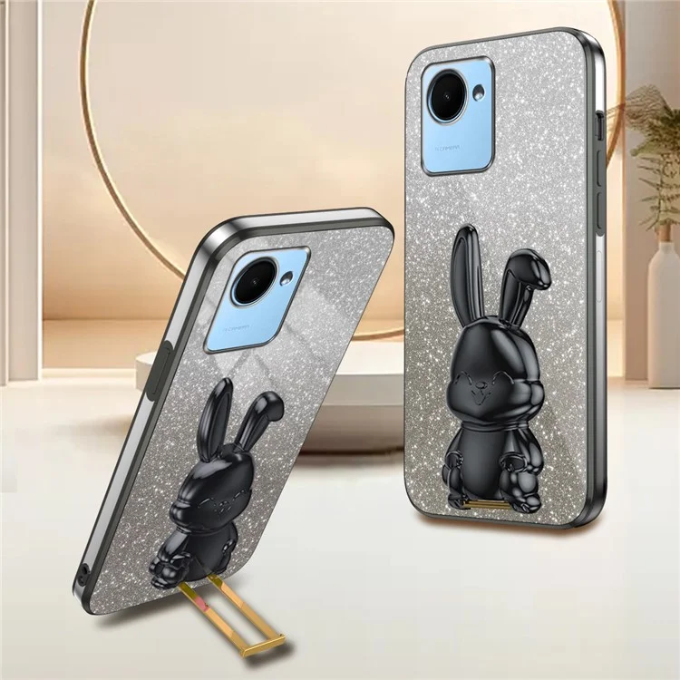 Per Realme C30s 4G / C30 4G Phone Protective Case Cartoon Rabbit Cover con Supporto - Nero
