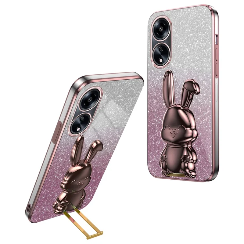For Oppo A1 5G / A98 5G / F23 5G / A58 4G Cellphone Case Rabbit Design PC+TPU Kickstand Cover - Pink