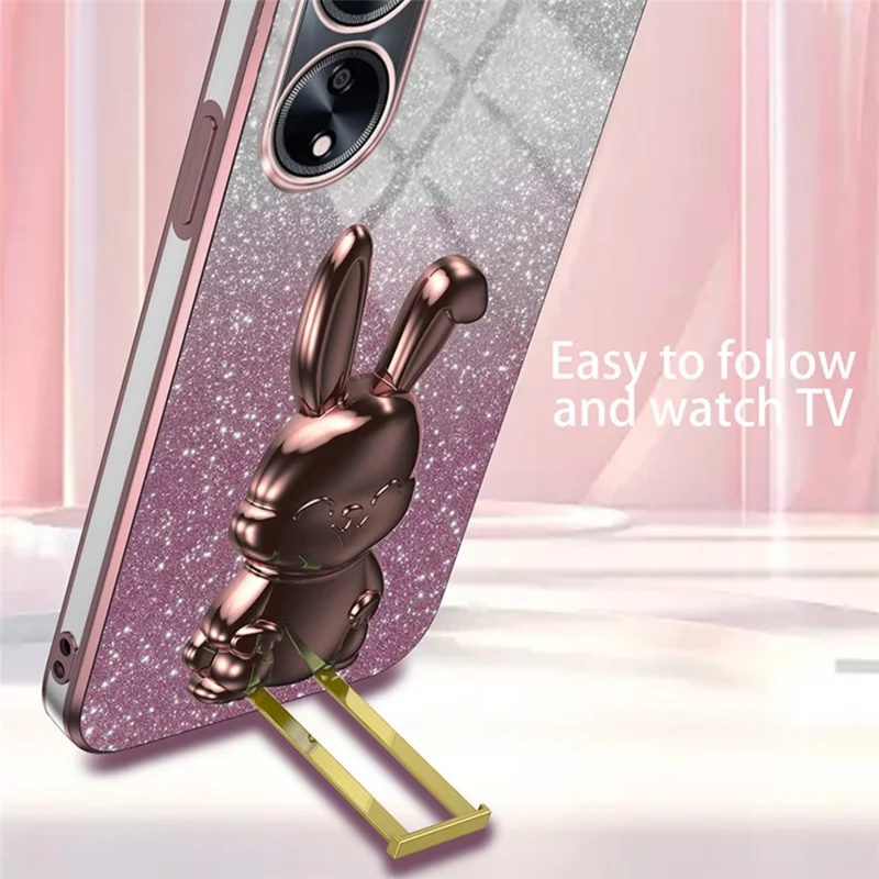 For Oppo A1 5G / A98 5G / F23 5G / A58 4G Cellphone Case Rabbit Design PC+TPU Kickstand Cover - Pink