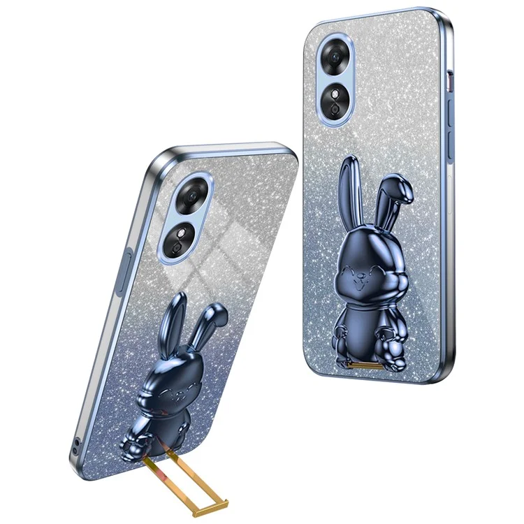 Для Oppo A17 4G Мобильный телефон Чехол с дизайном кролика PC+TPU Чехол с подставкой - Синий
