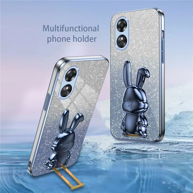 Для Oppo A17 4G Мобильный телефон Чехол с дизайном кролика PC+TPU Чехол с подставкой - Синий