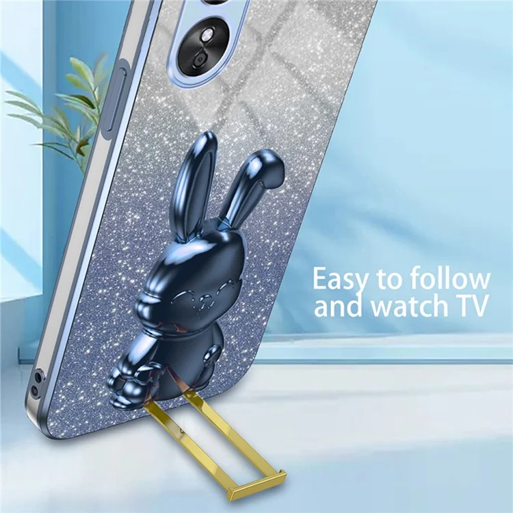 Для Oppo A17 4G Мобильный телефон Чехол с дизайном кролика PC+TPU Чехол с подставкой - Синий