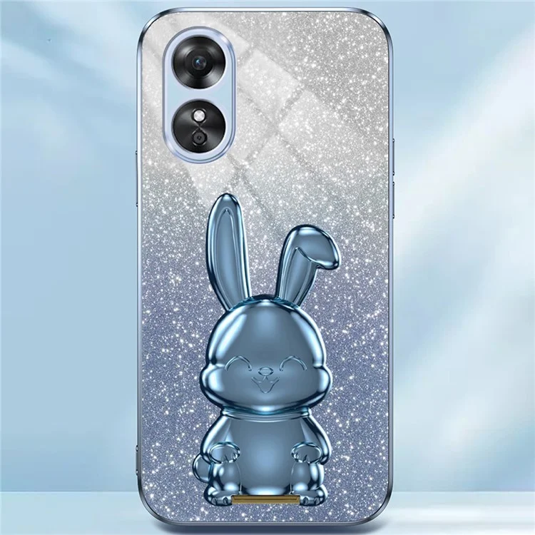 Для Oppo A17 4G Мобильный телефон Чехол с дизайном кролика PC+TPU Чехол с подставкой - Синий