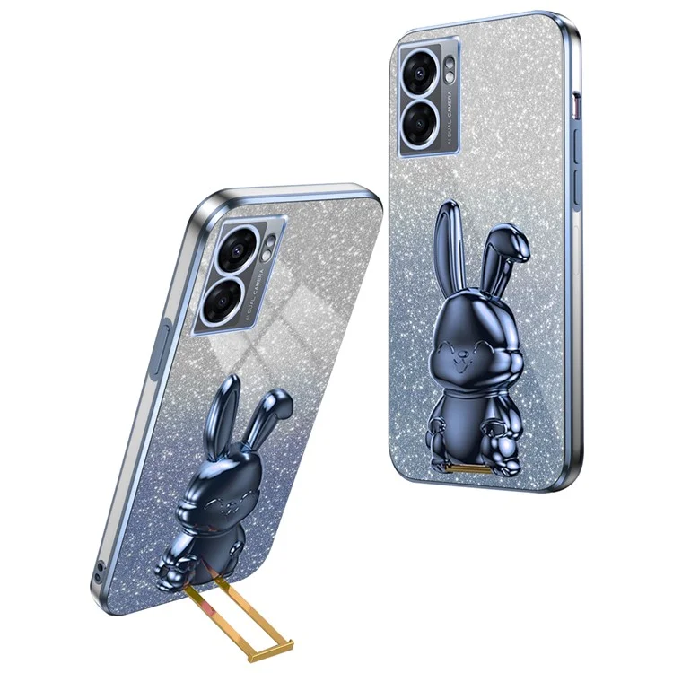 Para Oppo A57 (2022) 5G / A77 5G / Realme Q5i / Realme V23 5G Funda de teléfono móvil con conejo de PC+TPU con soporte - Azul