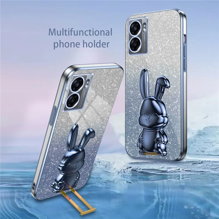 Para Oppo A57 (2022) 5G / A77 5G / Realme Q5i / Realme V23 5G Funda de teléfono móvil con conejo de PC+TPU con soporte - Azul