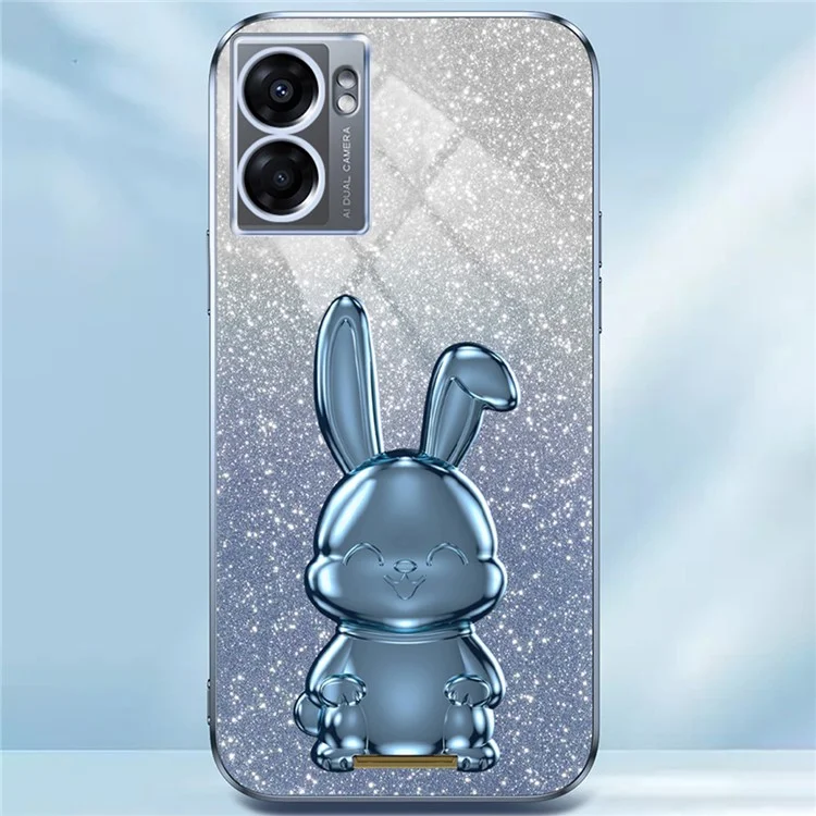 Para Oppo A57 (2022) 5G / A77 5G / Realme Q5i / Realme V23 5G Funda de teléfono móvil con conejo de PC+TPU con soporte - Azul