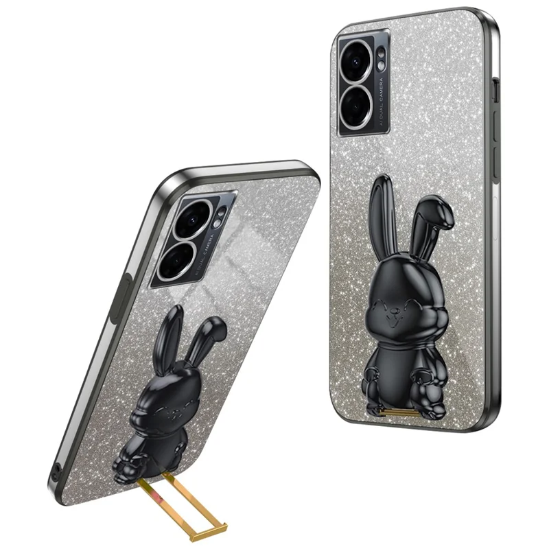 Per Oppo A57 (2022) 5G / A77 5G / Realme Q5i / Realme V23 5G Custodia per cellulare Rabbit PC+TPU con supporto - Nero