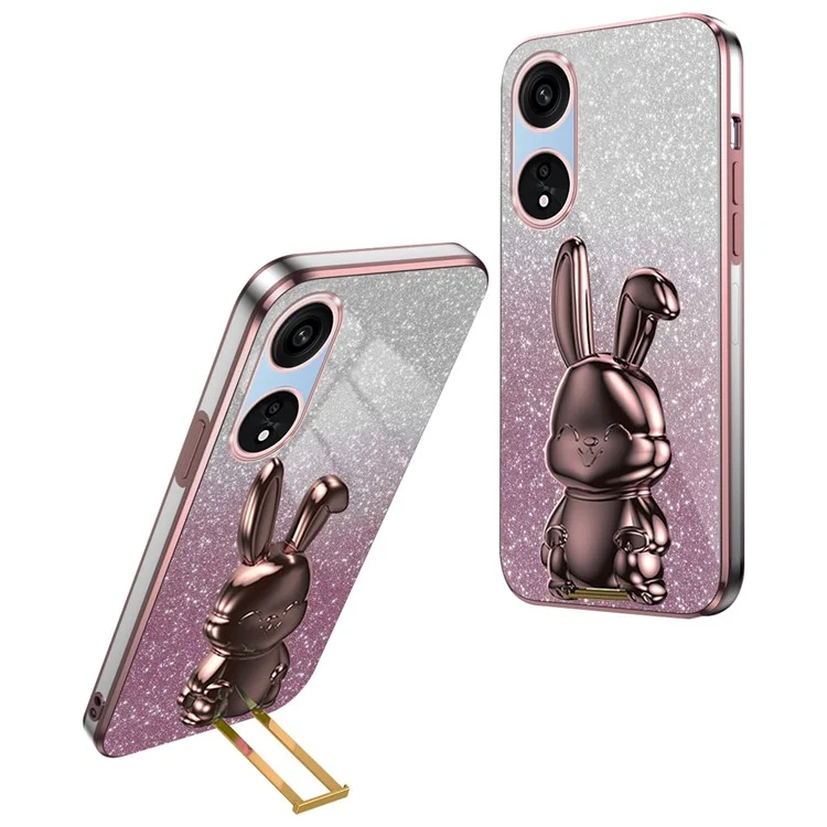 Für Oppo A1 Pro 5G / Reno8 T 5G Electroplating Handy-Hülle mit Ständer - Kaninchen PC+TPU - Pink