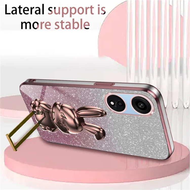 Für Oppo A1 Pro 5G / Reno8 T 5G Electroplating Handy-Hülle mit Ständer - Kaninchen PC+TPU - Pink