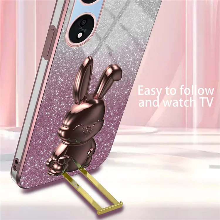 Für Oppo A1 Pro 5G / Reno8 T 5G Electroplating Handy-Hülle mit Ständer - Kaninchen PC+TPU - Pink