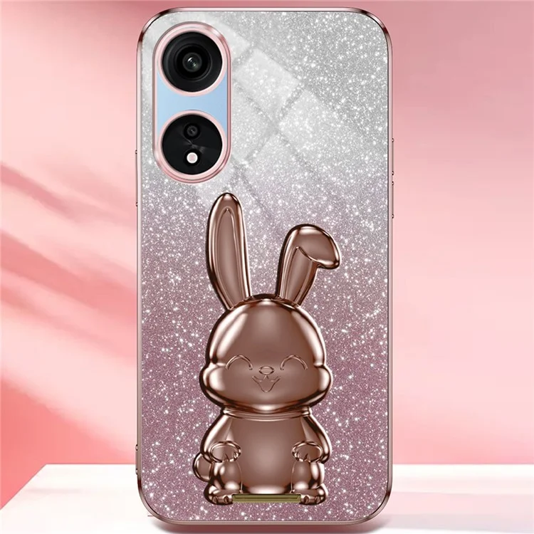 Für Oppo A1 Pro 5G / Reno8 T 5G Electroplating Handy-Hülle mit Ständer - Kaninchen PC+TPU - Pink