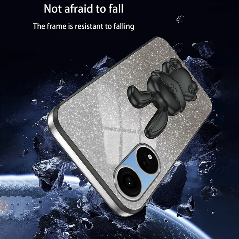 For Oppo A1 Pro 5G / Reno8 T 5G Electroplating Cellphone Case Rabbit PC+TPU Kickstand Cover - Black