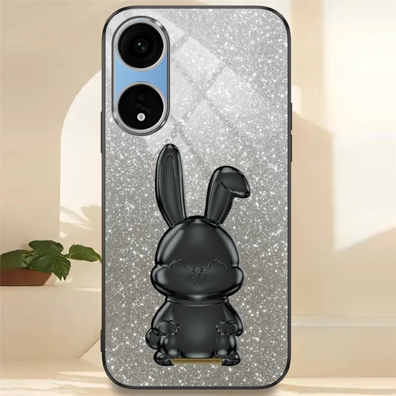 For Oppo A1 Pro 5G / Reno8 T 5G Electroplating Cellphone Case Rabbit PC+TPU Kickstand Cover - Black