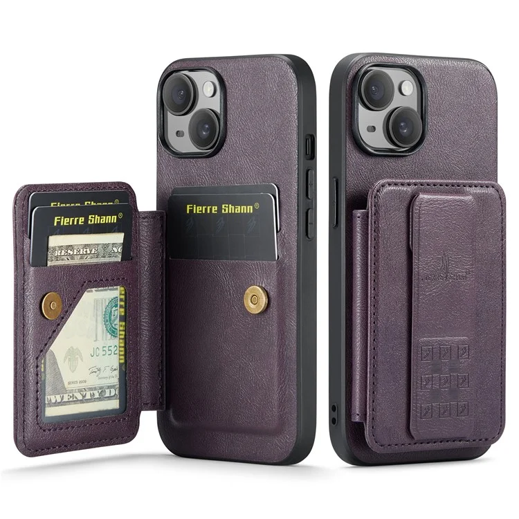 Per iPhone 15 Case Waxy Leather+TPU Cover per telefono con slot per schede RFID Blocking e supporto - Viola