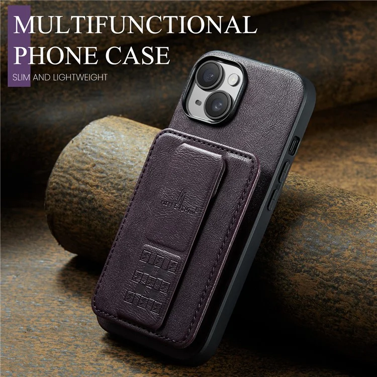 Per iPhone 15 Case Waxy Leather+TPU Cover per telefono con slot per schede RFID Blocking e supporto - Viola