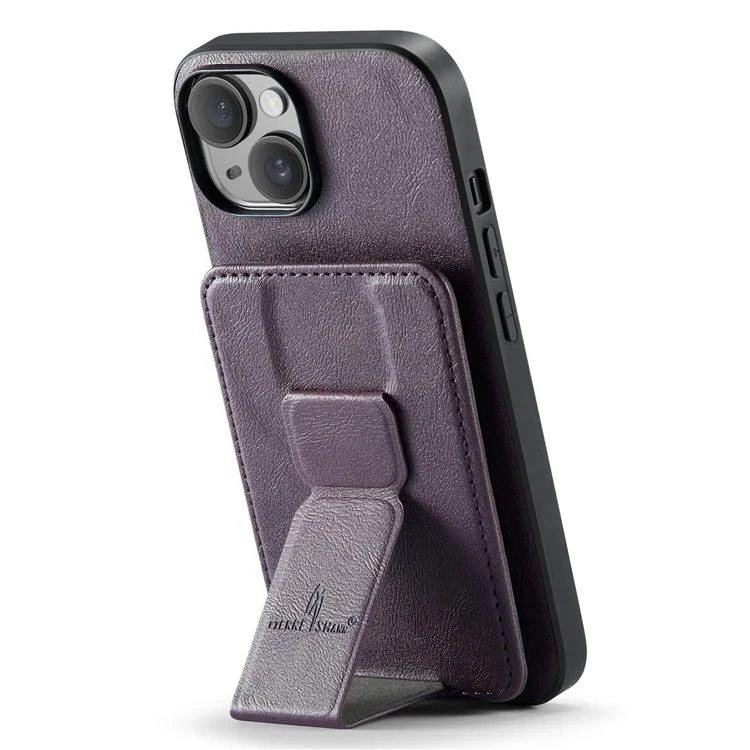 Per iPhone 15 Case Waxy Leather+TPU Cover per telefono con slot per schede RFID Blocking e supporto - Viola