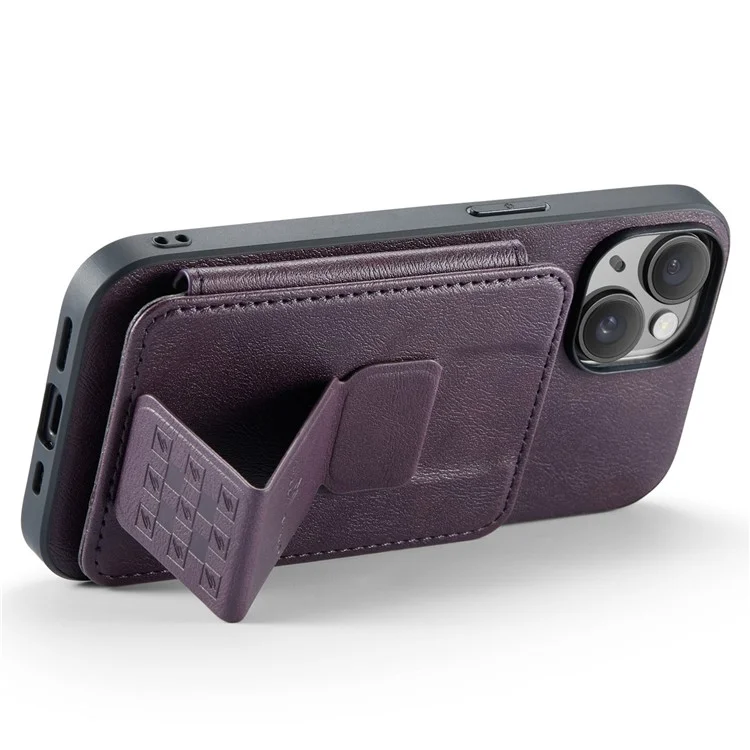 Per iPhone 15 Case Waxy Leather+TPU Cover per telefono con slot per schede RFID Blocking e supporto - Viola