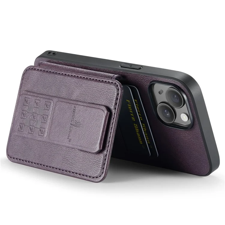 Per iPhone 15 Case Waxy Leather+TPU Cover per telefono con slot per schede RFID Blocking e supporto - Viola